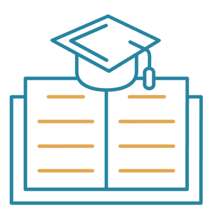 Open book with grad cap icon